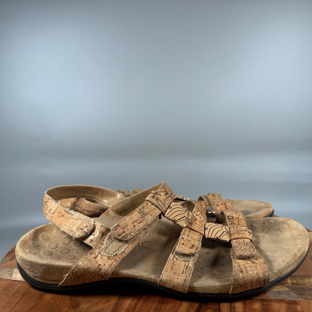 Vionic Amber Cork Gold Strappy‎ Sandals Womens 9 Adjustable Comfort Orthaheel